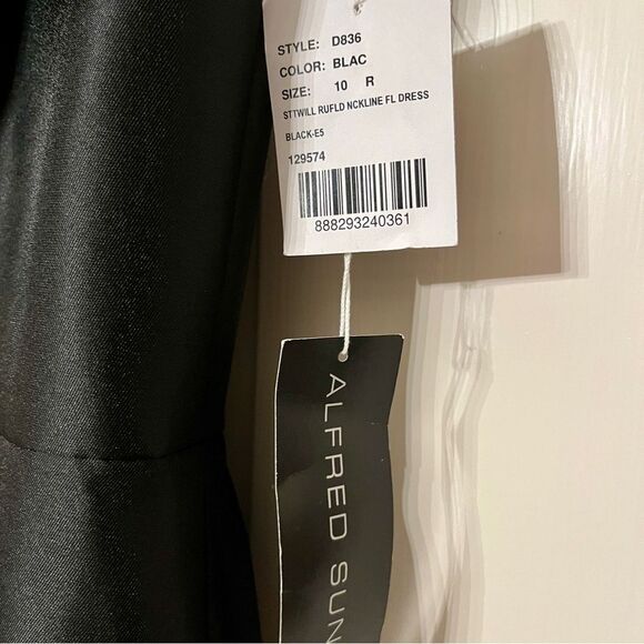 Alfred Sung Off-the-Shoulder Ruffle Neck Satin Trumpet Gown Black Sz 10 - Picture 8 of 10